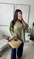Sage cotton shirt 3/4 mouw